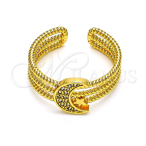 Anillo Multi Piedra 01.310.0018 Oro Laminado, Diseño de Luna y Estrella, con Blanca Micro Pave, Pulido, Tono Dorado (One size fits all)