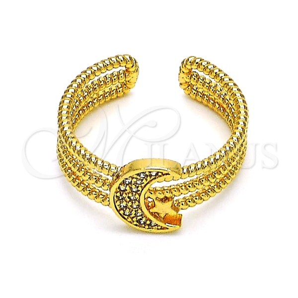 Anillo Multi Piedra 01.310.0018 Oro Laminado, Diseño de Luna y Estrella, con Blanca Micro Pave, Pulido, Tono Dorado (One size fits all)
