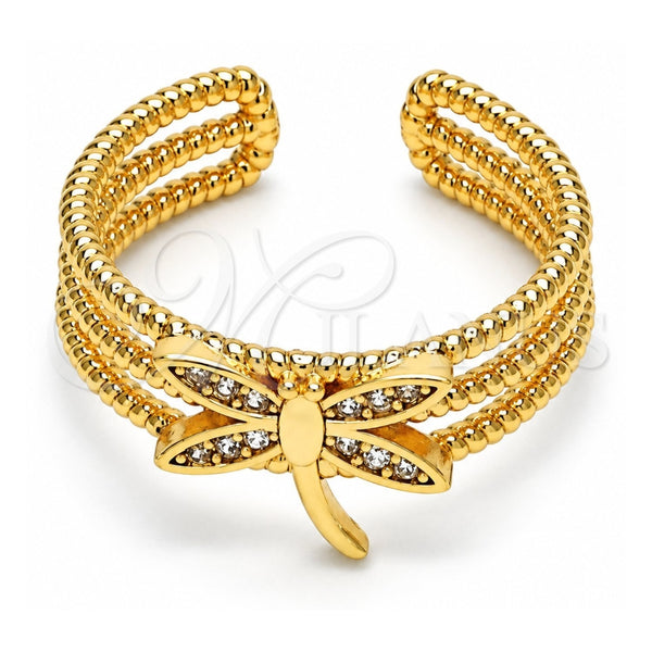 Anillo Multi Piedra 01.310.0021 Oro Laminado, Diseño de Libélula, con Micro Pave Blanca, Pulido, Tono Dorado (Talla Unica)