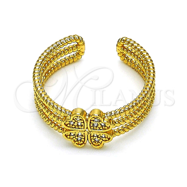 Anillo Multi Piedra 01.310.0025 Oro Laminado, Diseño de Trébol de Cuatro Hojas, con Blanca Micro Pave, Pulido, Tono Dorado (One size fits all)