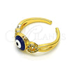 Anillo Multi Piedra 01.310.0034 Oro Laminado, Diseño de Ojo Griego y Corazón, con Blanca Micro Pave, Esmaltado Azul, Tono Dorado (One size fits all)