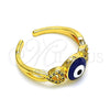 Anillo Multi Piedra 01.310.0034 Oro Laminado, Diseño de Ojo Griego y Corazón, con Blanca Micro Pave, Esmaltado Azul, Tono Dorado (One size fits all)