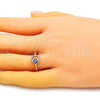 Anillo Multi Piedra 01.310.0035 Oro Laminado, Diseño de Ojo Griego, con Blanca Micro Pave, Esmaltado Azul, Tono Dorado (One size fits all)
