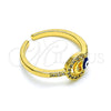 Anillo Multi Piedra 01.310.0035 Oro Laminado, Diseño de Ojo Griego, con Blanca Micro Pave, Esmaltado Azul, Tono Dorado (One size fits all)