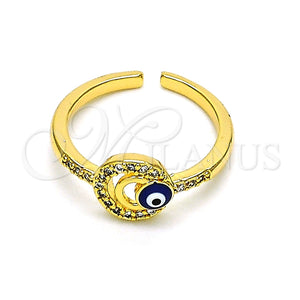 Anillo Multi Piedra 01.310.0035 Oro Laminado, Diseño de Ojo Griego, con Blanca Micro Pave, Esmaltado Azul, Tono Dorado (One size fits all)