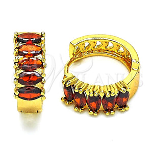 Argolla Huggie 02.210.0028.6.15 Oro Laminado, con Granate Zirconia Cubica, Pulido, Tono Dorado