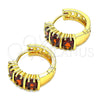 Argolla Huggie 02.210.0026.10.15 Oro Laminado, con Granate Zirconia Cubica, Pulido, Tono Dorado
