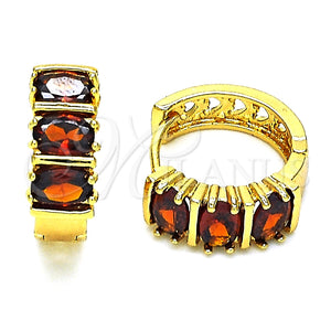 Argolla Huggie 02.210.0026.10.15 Oro Laminado, con Granate Zirconia Cubica, Pulido, Tono Dorado