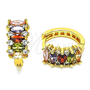 Argolla Huggie 02.210.0722.3.15 Oro Laminado, con Multicolor Zirconia Cubica, Pulido, Tono Dorado