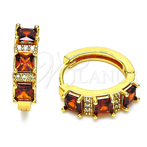 Argolla Huggie 02.210.0723.1.15 Oro Laminado, con Granate and Blanca Zirconia Cubica, Pulido, Tono Dorado