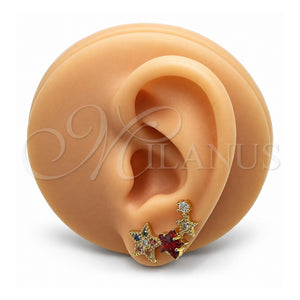 Earcuff 02.210.0727.1 Oro Laminado, Diseño de Estrella, con Micro Pave Multicolor y Zirconia Cubica Granate, Pulido, Tono Dorado