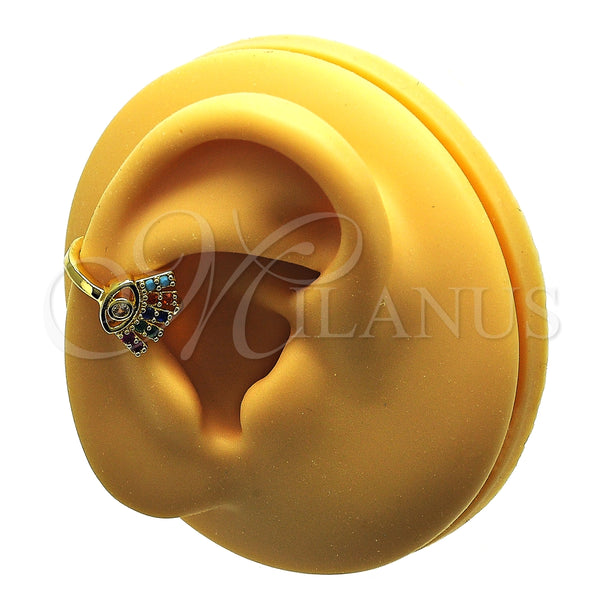 Earcuff 02.210.0728.1 Oro Laminado, Diseño de Ojo Griego, con Multicolor Micro Pave, Pulido, Tono Dorado