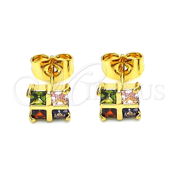 Arete Dormilona 02.387.0097.1 Oro Laminado, con Multicolor Zirconia Cubica, Pulido, Tono Dorado