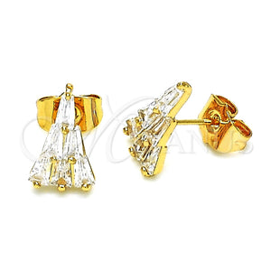Arete Dormilona 02.387.0100 Oro Laminado, Diseño de Baguette, con Blanca Zirconia Cubica, Pulido, Tono Dorado