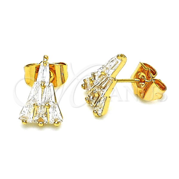 Arete Dormilona 02.387.0100 Oro Laminado, Diseño de Baguette, con Blanca Zirconia Cubica, Pulido, Tono Dorado