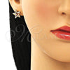 Arete Dormilona 02.387.0106 Oro Laminado, Diseño de Estrella y Baguette, con Multicolor Zirconia Cubica, Pulido, Tono Dorado