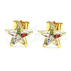 Arete Dormilona 02.387.0106 Oro Laminado, Diseño de Estrella y Baguette, con Multicolor Zirconia Cubica, Pulido, Tono Dorado