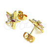 Arete Dormilona 02.387.0106 Oro Laminado, Diseño de Estrella y Baguette, con Multicolor Zirconia Cubica, Pulido, Tono Dorado