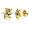 Arete Dormilona 02.387.0106 Oro Laminado, Diseño de Estrella y Baguette, con Multicolor Zirconia Cubica, Pulido, Tono Dorado