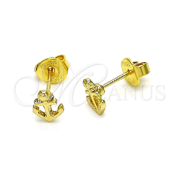 Arete Dormilona 02.213.0403 Oro Laminado, Diseño de Ancla, Pulido, Tono Dorado
