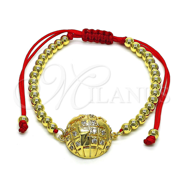 Pulsera Bolo Ajustable 03.193.0007.11 Oro Laminado, Diseño de Bola, con Blanca Micro Pave, Pulido, Tono Dorado (04 MM Thickness, 11 Inches Length)