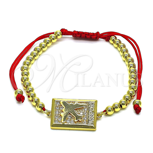 Pulsera Bolo Ajustable 03.193.0008.11 Oro Laminado, Diseño de Avión y Bola, con Blanca Micro Pave, Pulido, Tono Dorado (04 MM Thickness, 11 Inches Length)
