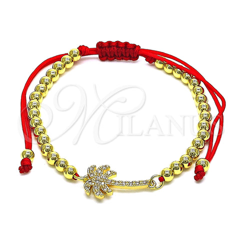 Pulsera Bolo Ajustable 03.193.0009.11 Oro Laminado, Diseño de Palmera y Bola, con Blanca Micro Pave, Pulido, Tono Dorado (04 MM Thickness, 11 Inches Length)