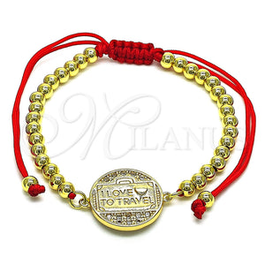 Pulsera Bolo Ajustable 03.193.0010.11 Oro Laminado, Diseño de Amor y Corazón, con Blanca Micro Pave, Pulido, Tono Dorado (04 MM Thickness, 11 Inches Length)