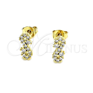 Arete Dormilona 02.102.0063 Oro Laminado, Diseño de Infinito, con Blanca Micro Pave, Pulido, Tono Dorado