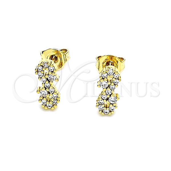 Arete Dormilona 02.102.0063 Oro Laminado, Diseño de Infinito, con Blanca Micro Pave, Pulido, Tono Dorado