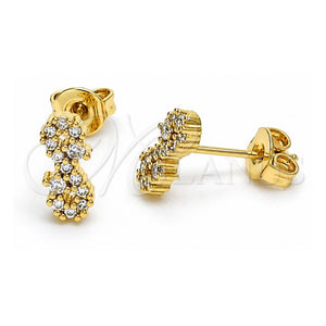 Arete Dormilona 02.102.0063 Oro Laminado, Diseño de Infinito, con Micro Pave Blanca, Pulido, Tono Dorado