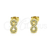 Arete Dormilona 02.102.0064 Oro Laminado, Diseño de Infinito, con Blanca Micro Pave, Pulido, Tono Dorado