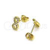 Arete Dormilona 02.102.0064 Oro Laminado, Diseño de Infinito, con Blanca Micro Pave, Pulido, Tono Dorado