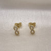 Arete Dormilona 02.102.0064 Oro Laminado, Diseño de Infinito, con Blanca Micro Pave, Pulido, Tono Dorado