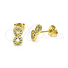 Arete Dormilona 02.102.0064 Oro Laminado, Diseño de Infinito, con Blanca Micro Pave, Pulido, Tono Dorado