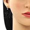 Arete Dormilona 02.102.0065 Oro Laminado, Diseño de Baso de Beber, con Blanca Micro Pave, Pulido, Tono Dorado
