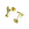 Arete Dormilona 02.102.0065 Oro Laminado, Diseño de Baso de Beber, con Blanca Micro Pave, Pulido, Tono Dorado