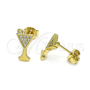 Arete Dormilona 02.102.0065 Oro Laminado, Diseño de Baso de Beber, con Blanca Micro Pave, Pulido, Tono Dorado