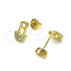 Arete Dormilona 02.102.0066 Oro Laminado, Diseño de Paperclip, con Blanca Micro Pave, Pulido, Tono Dorado