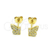 Arete Dormilona 02.102.0067 Oro Laminado, Diseño de Mariposa, con Blanca Micro Pave, Pulido, Tono Dorado
