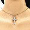 Dije Religioso 05.102.0033 Oro Laminado, Diseño de Cruz, con Blanca Micro Pave, Pulido, Tono Dorado