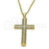 Dije Religioso 05.102.0033 Oro Laminado, Diseño de Cruz, con Blanca Micro Pave, Pulido, Tono Dorado