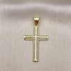 Dije Religioso 05.102.0033 Oro Laminado, Diseño de Cruz, con Blanca Micro Pave, Pulido, Tono Dorado