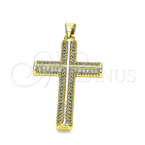 Dije Religioso 05.102.0033 Oro Laminado, Diseño de Cruz, con Blanca Micro Pave, Pulido, Tono Dorado