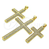 Dije Religioso 05.102.0033 Oro Laminado, Diseño de Cruz, con Blanca Micro Pave, Pulido, Tono Dorado