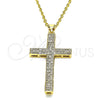 Dije Religioso 05.102.0041 Oro Laminado, Diseño de Cruz, con Blanca Micro Pave, Pulido, Tono Dorado
