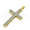Dije Religioso 05.102.0041 Oro Laminado, Diseño de Cruz, con Blanca Micro Pave, Pulido, Tono Dorado
