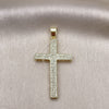 Dije Religioso 05.102.0041 Oro Laminado, Diseño de Cruz, con Blanca Micro Pave, Pulido, Tono Dorado