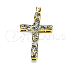 Dije Religioso 05.102.0041 Oro Laminado, Diseño de Cruz, con Blanca Micro Pave, Pulido, Tono Dorado