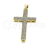 Dije Religioso 05.102.0041 Oro Laminado, Diseño de Cruz, con Blanca Micro Pave, Pulido, Tono Dorado